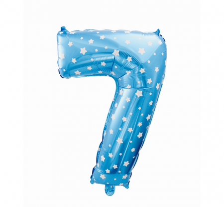 Balon foliowy "Cyfra 7", niebieska w gwiazdy, 61 cm