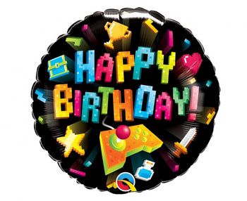 Balon foliowy 18" QL CIR "Happy Birthday - Gaming"