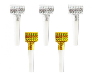 Zestaw "5 trąbek holograficznych" złoto - srebrne