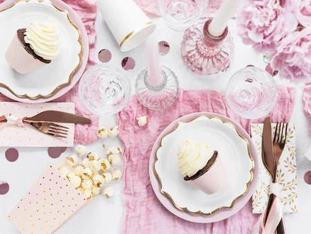 Pudełka na popcorn Kropki, jasny różowy, 7x7x12.5cm