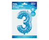 Balon foliowy "Cyfra 3", niebieska w gwiazdy, 61 cm