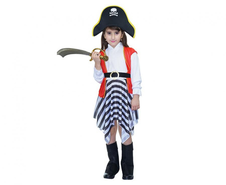 Zestaw dla dzieci Piratka (kapelusz, koszula, pasek, spódnica),  rozm. 130/140 cm