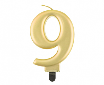 Świeczka B&C cyferka 9, metalik złota, 8,0 cm