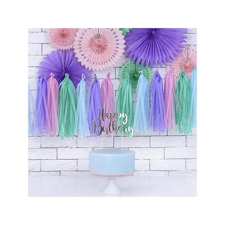 Topper na tort Happy Birthday, srebrny