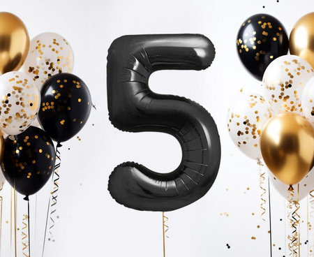 Balon foliowy B&C, cyfra 5, matowa czarna, 85 cm