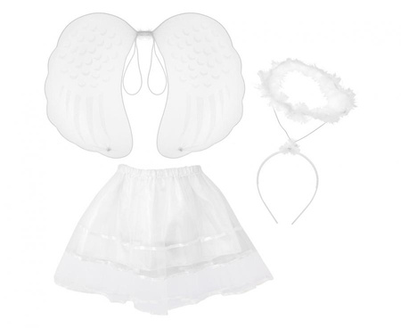 Zestaw dla dzieci "Aniołek" (spódniczka z tasiemkami, skrzydła, aureolka)