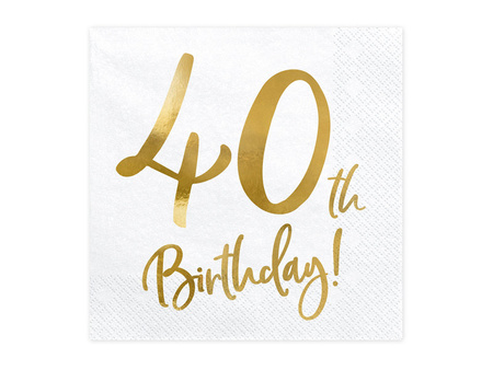 Serwetki 40th Birthday, biały, 33x33cm