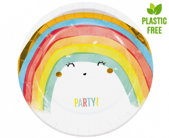 Talerzyki papierowe Rainbow Party 23cm, 8 szt. (plastic-free)