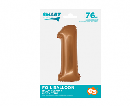 Balon foliowy Smart, Cyfra 1, miedziana, 76 cm