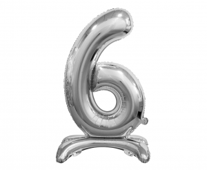 Balon foliowy B&C Cyfra stojąca 6, srebrna, 74 cm