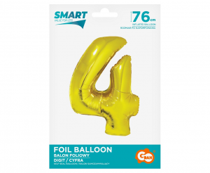 Balon foliowy Smart, Cyfra 4, złota, 76 cm