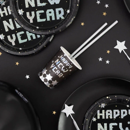 Kubek Happy New Year czarno-srebrny 220ml 6szt.