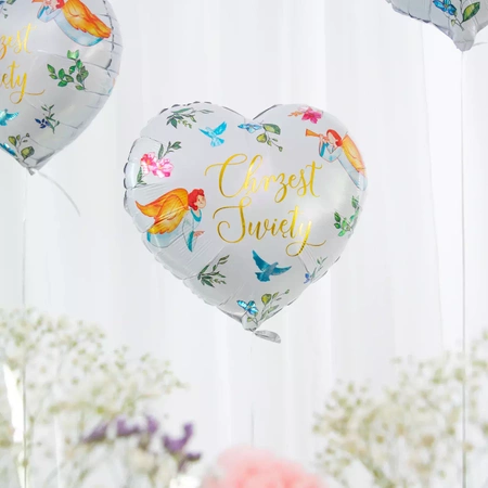 Balon foliowy serce Chrzest Anioły 45cm