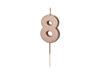 Świeczka urodzinowa Cyferka 8, różowe złoto, 4.5cm