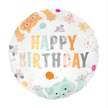 Balon foliowy Happy Birthday Kotki 45cm