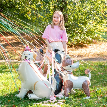 Balon foliowy stojący, Pies Golden z czapeczką, 76x96 cm