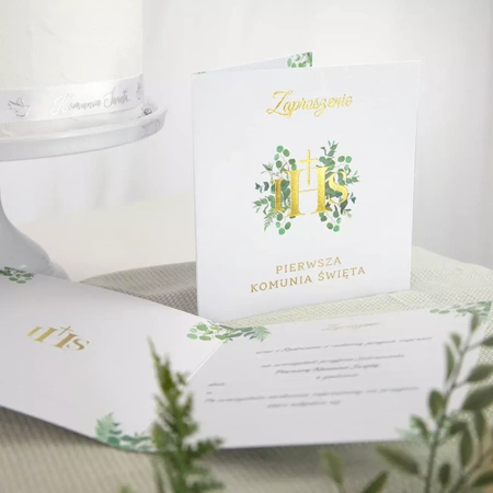 Zaproszenie na komunię Eukaliptus 10szt.