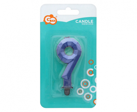 Świeczka cyferka 9 - Diament, metalik ciemnoniebieski, 7.6 cm