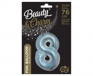 Balon foliowy B&C, Cyfra 8, holograficzna srebrna, 76 cm