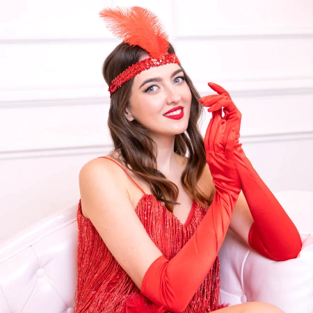 Opaska Lata 20 z piórami czerwona