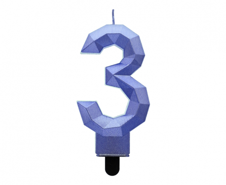 Świeczka cyferka 3 - Diament, metalik ciemnoniebieski, 7.6 cm
