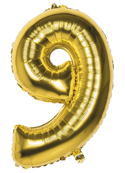 Balon foliowy BO 86 cm, cyfra 9, złoty
