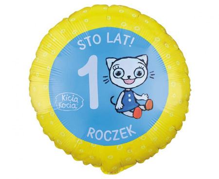 Balon foliowy Kicia Kocia - 1 Roczek, 18 cali
