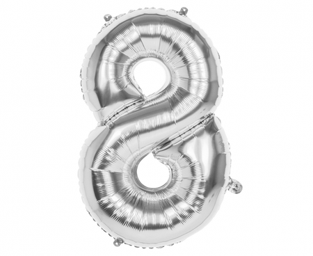 Balon foliowy BO 86 cm, cyfra 8, srebrny 