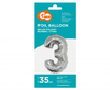 Balon foliowy "Cyfra 3", srebrna, 35 cm