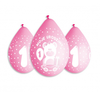 Balony Premium "Moje 1 Urodziny", nad. 1 kolor, dla dziewczynki (wiszące), 12"/ 5 szt.