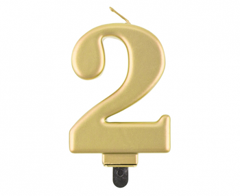 Świeczka B&C cyferka 2, metalik złota, 8,0 cm