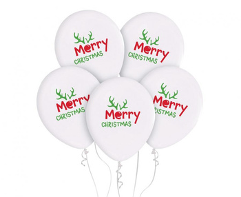 Balony Merry Christmas (z rogami), 12"/ 5 szt.