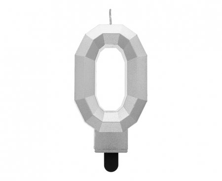 Świeczka cyferka 0 - Diament, metalik srebrny, 7.6 cm