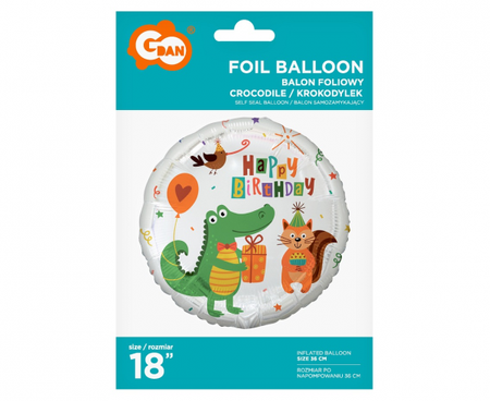 Balon foliowy Krokodylek z prezentem (Happy Birthday), 18"
