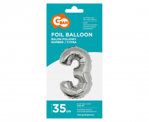 Balon foliowy "Cyfra 3", srebrna, 35 cm