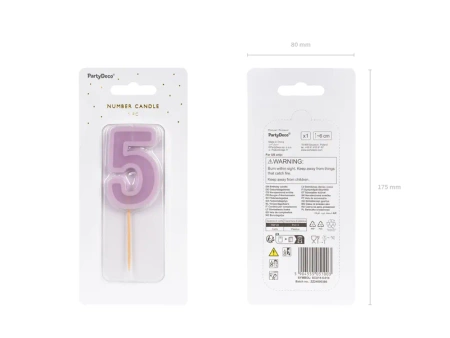 Świeczka urodzinowa Cyferka 5, fiolet, 6 cm