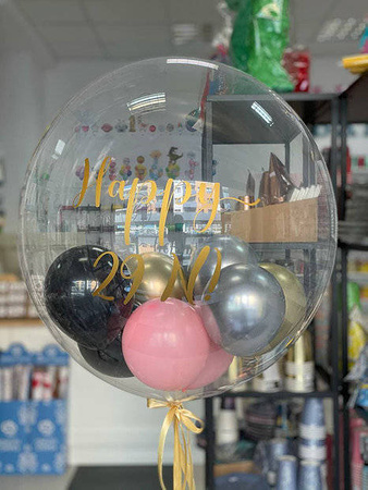 Balon spersonalizowany 24" z napisem z balonikami 5" napełniony helem