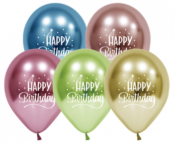 Balony Happy Birthday (platynowe), 12"/ 5 szt.