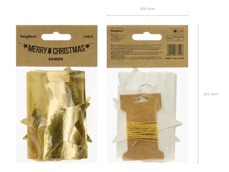 Baner Merry Christmas, złoty, 10,5x150cm