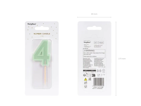 Świeczka urodzinowa Cyferka 4, zielony, 6 cm