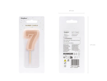 Świeczka urodzinowa Cyferka 7, brudny róż, 6 cm