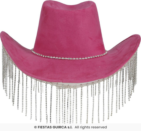 Kapelusz kowbojski różowy zamszowy z koralikami