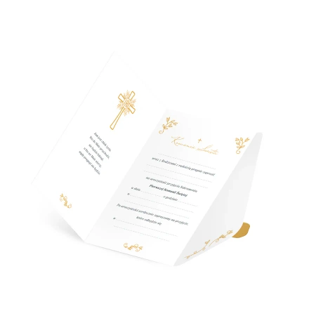 Zaproszenie Komunia Święta Złoty Gołąb z pieczęcią lakową 6 szt.