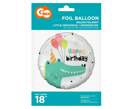 Balon foliowy Krokodylek (Happy Birthday), 18"