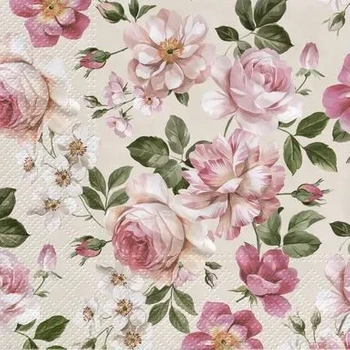 Serwetki papierowe, kremowe różane, 33x33, 20szt