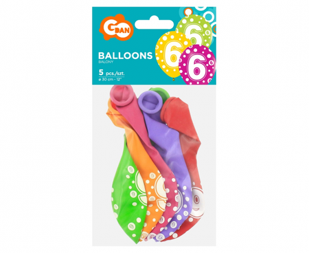 Balony z cyframi: 6, 12"/ 5 szt.