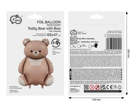 Balon foliowy Miś z kokardką, 65x47cm