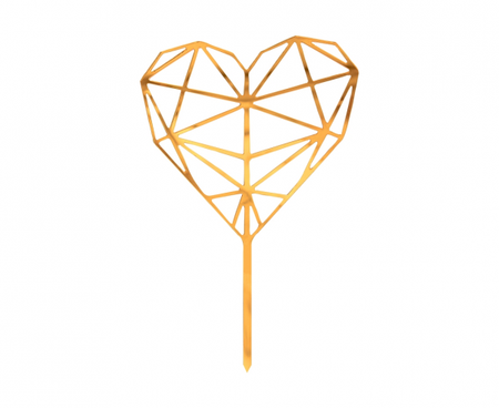Dekoracja akrylowa na tort Diamond Heart, złota, 16x10 cm
