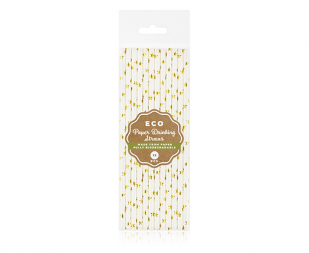 Rurki (słomki) pap. złote gwiazdki, 6x197mm / 12 szt. (błyszczący wzór)