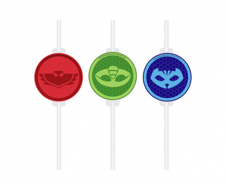 Rurki (słomki) papierowe z medalionem PJ Masks, 4 szt.